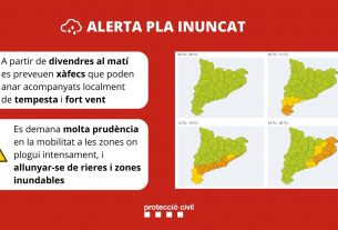 Activat el pla INUNCAT en fase d’alerta per pluges intenses a Catalunya