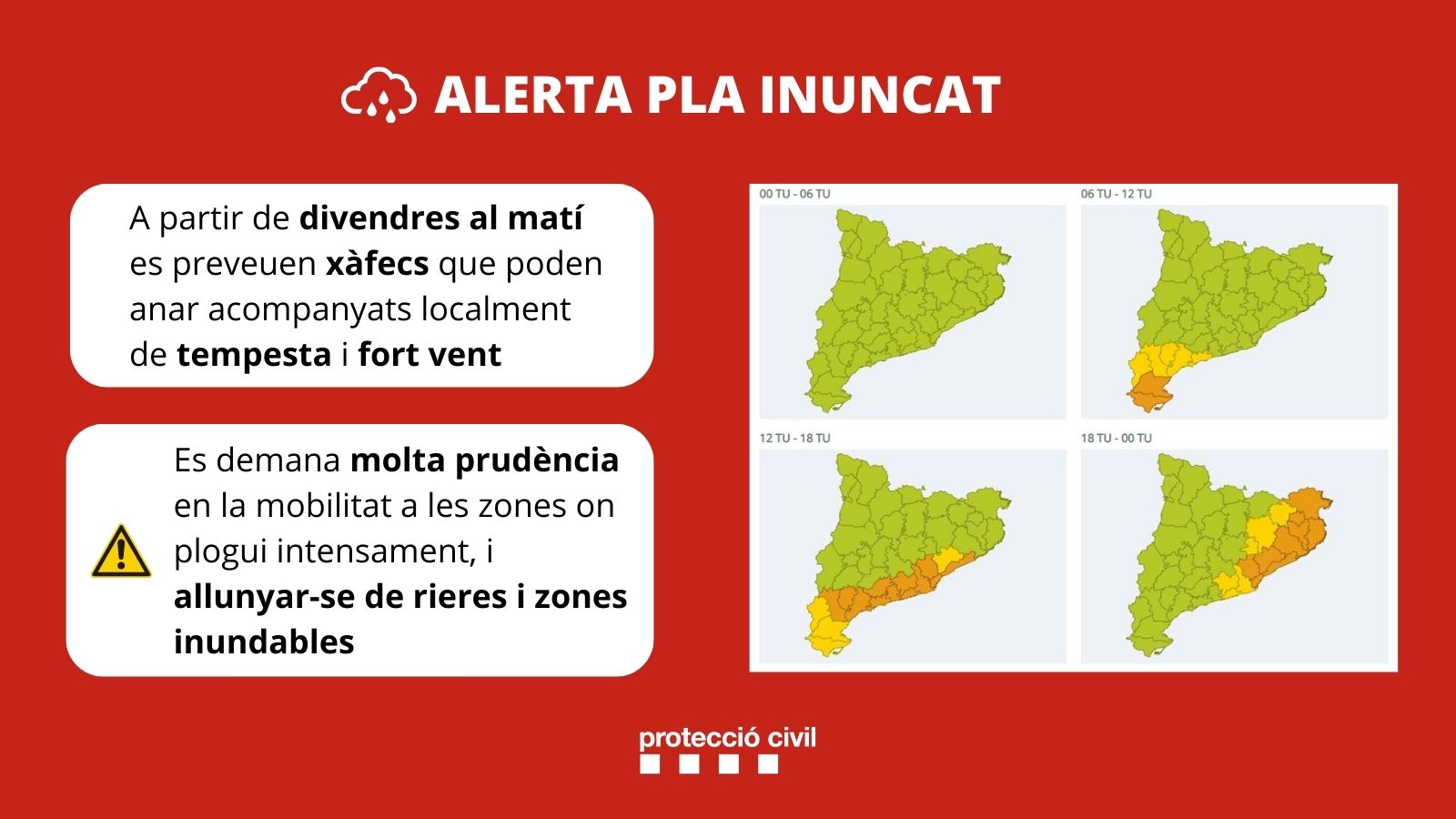 Activat el pla INUNCAT en fase d’alerta per pluges intenses a Catalunya